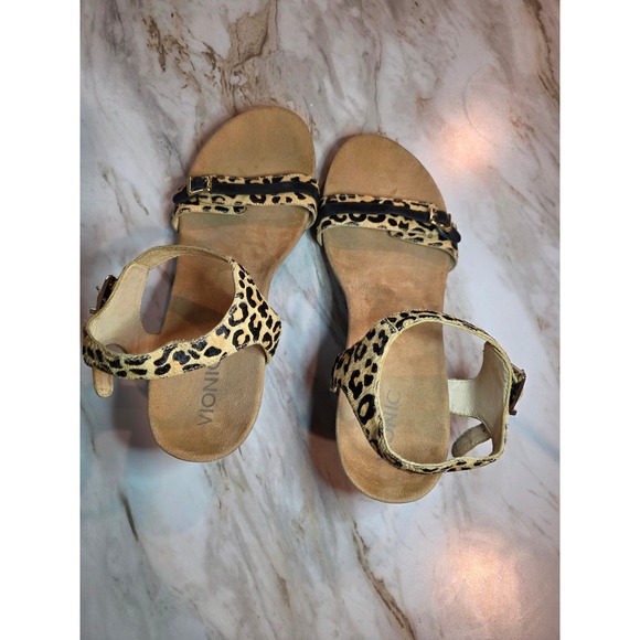 Vionic Leopard Print Ankle Strap Wedge Sandals - Women's, Comfortable - Picture 1 of 9